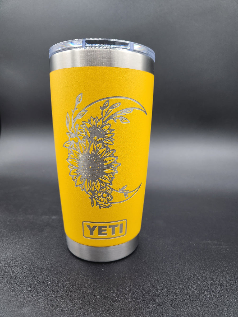 Moon and sunflower engraved Yeti – Vapor Artistry