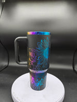 40oz rainbow powder coated stainless steel tumbler with handle and straw