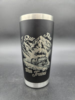 Laser engraved train tumbler