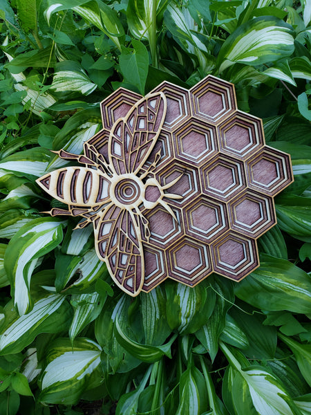 Bee with honeycomb mandala.