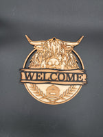Highland cow welcome sign