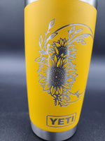 Moon and sunflower engraved Yeti