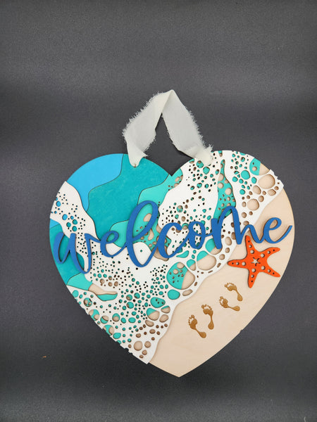 Sea heart welcome sign