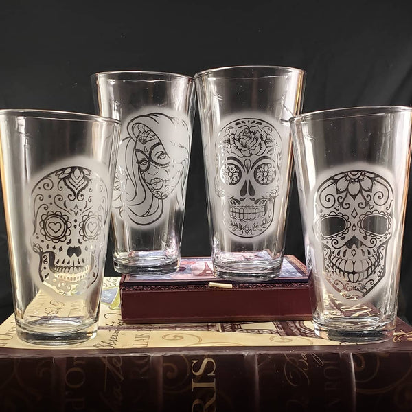 Set of 4 Sugar Skull Glasses