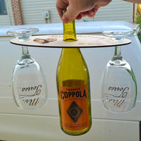 Wine caddy with stemmed wine glasses