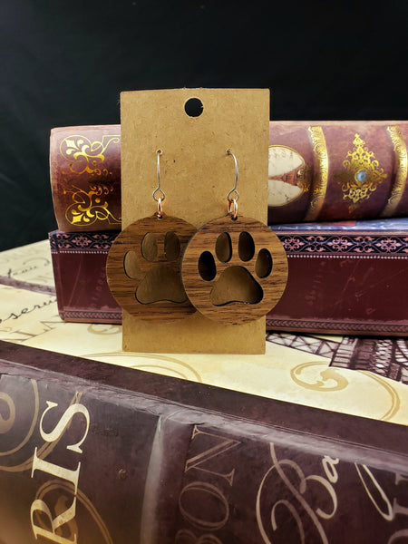 Paw print wooden earrings